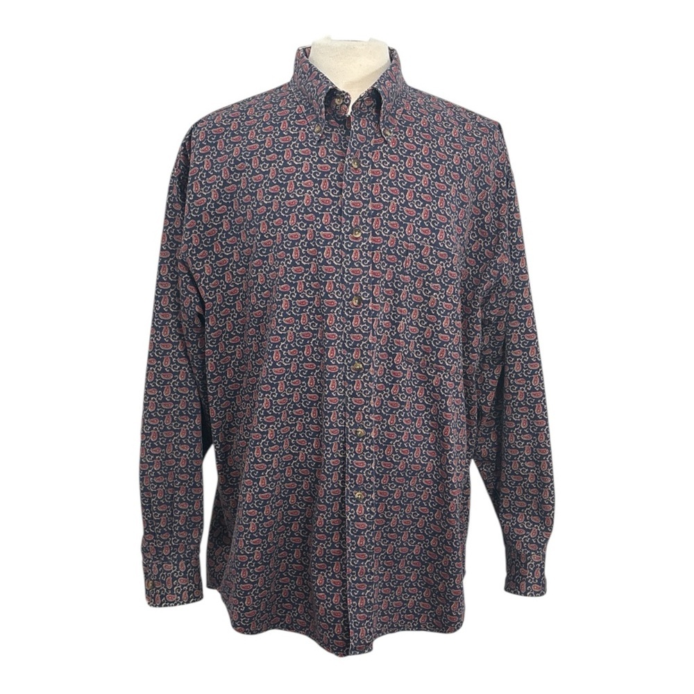 Vintage Gant Shirt Mens XL Chelsea Twill Navy Blue Burgundy Paisley Button Down